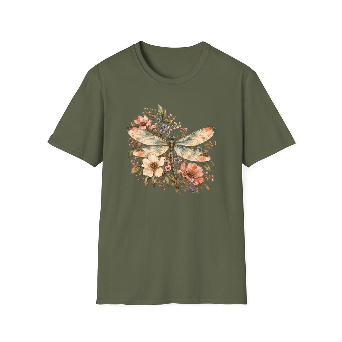 Vintage Watercolor Dragonfly Shirt – Botanical Floral Graphic Tee