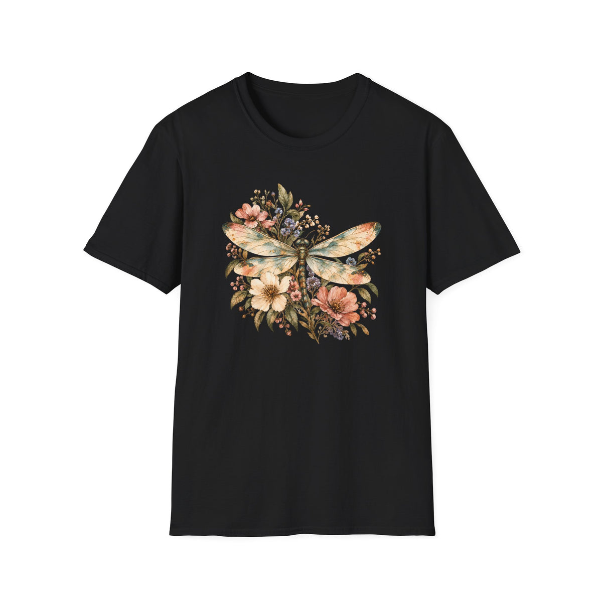 Vintage Watercolor Dragonfly Shirt – Botanical Floral Graphic Tee