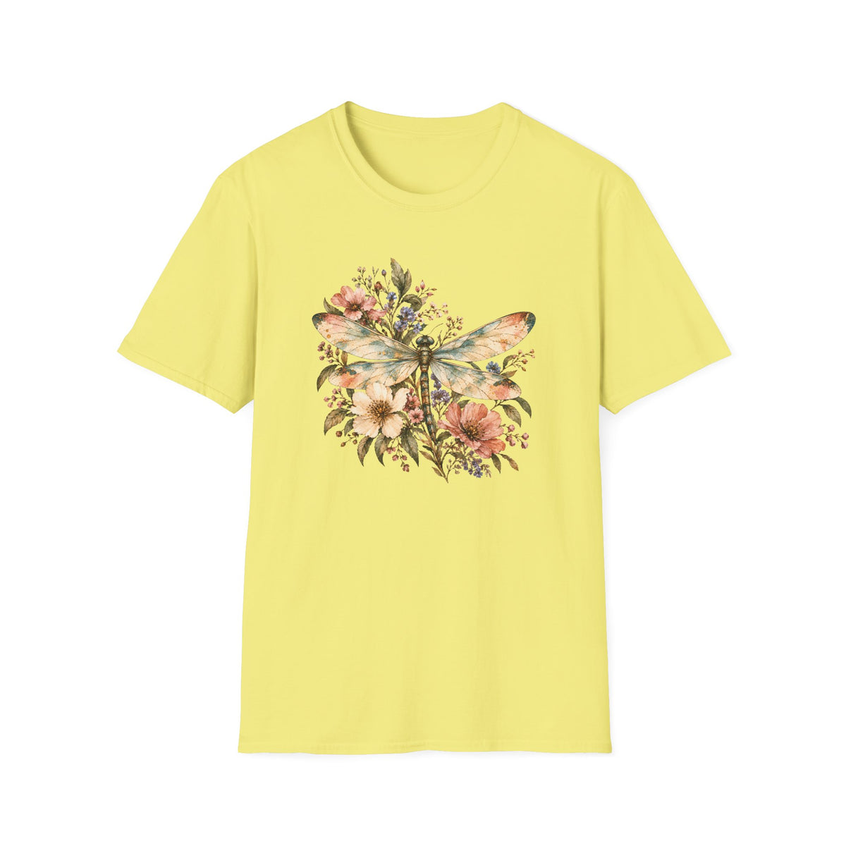Vintage Watercolor Dragonfly Shirt – Botanical Floral Graphic Tee