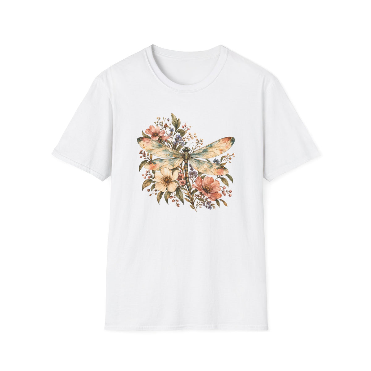 Vintage Watercolor Dragonfly Shirt – Botanical Floral Graphic Tee