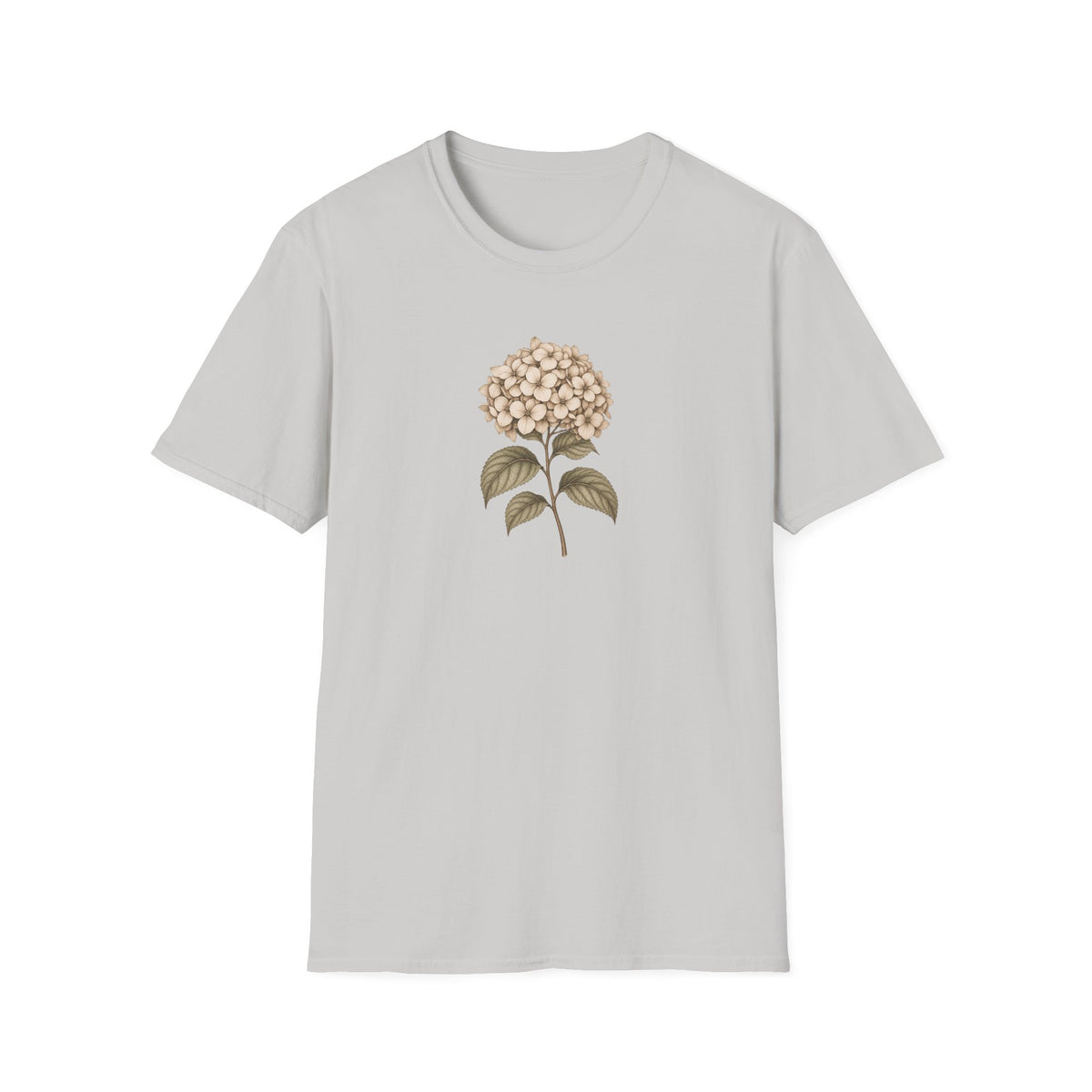 Vintage Hydrangea Stem – Minimalist Botanical Shirt