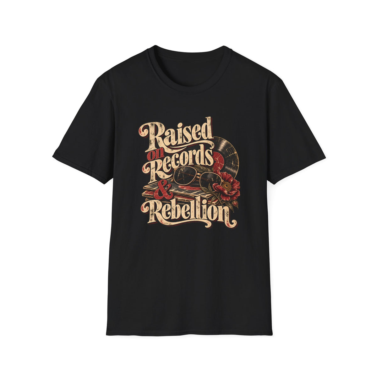 Raised on Records & Rebellion – Vintage Rock and Roll Shirt