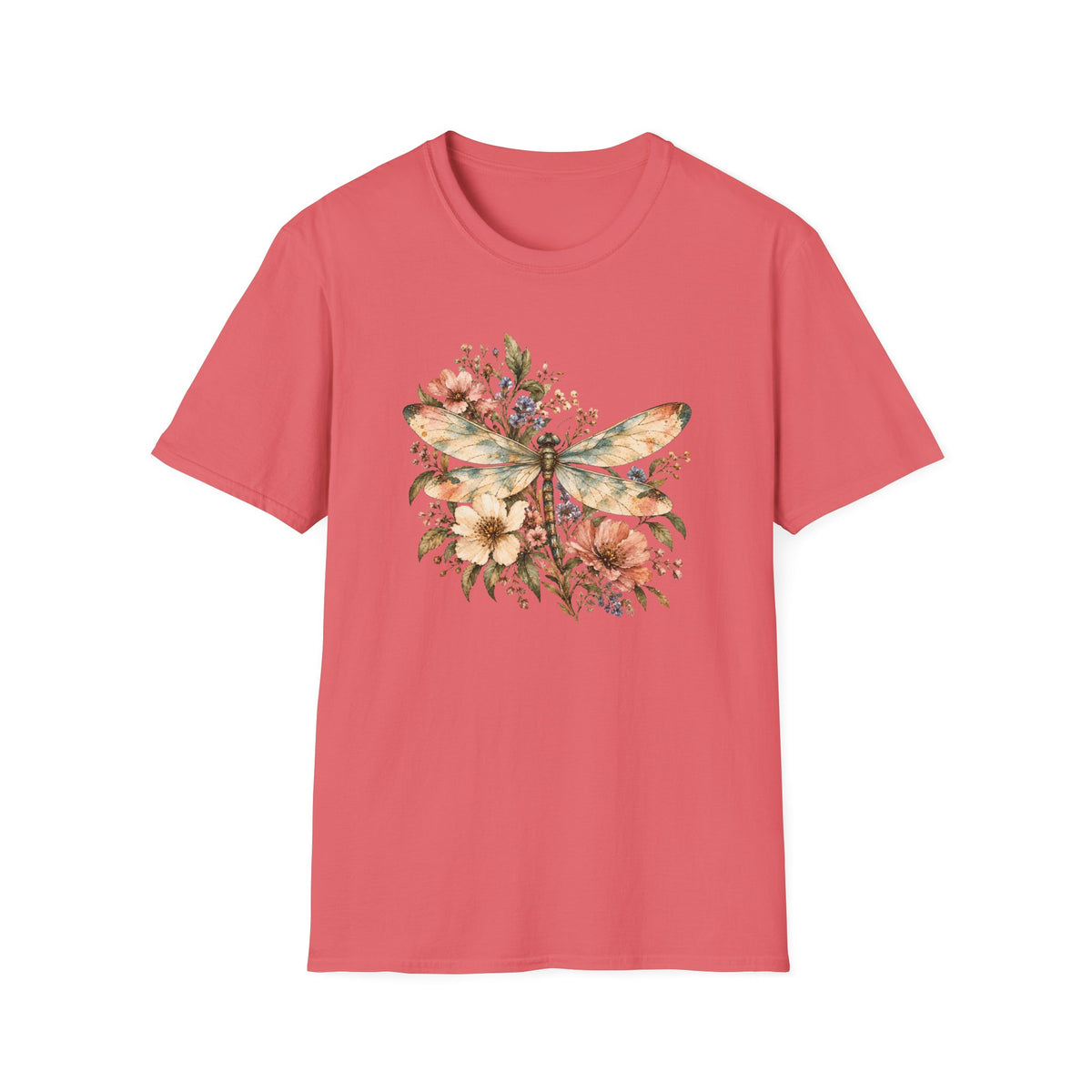 Vintage Watercolor Dragonfly Shirt – Botanical Floral Graphic Tee