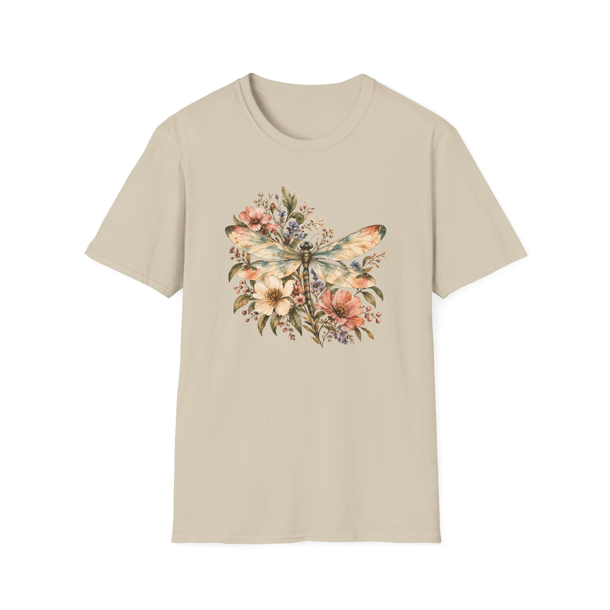 Vintage Watercolor Dragonfly Shirt – Botanical Floral Graphic Tee