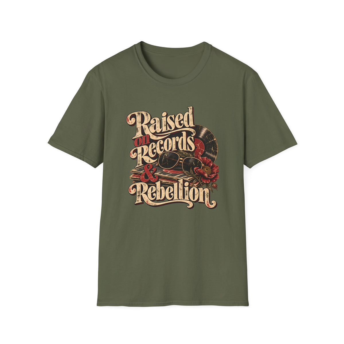Raised on Records & Rebellion – Vintage Rock and Roll Shirt