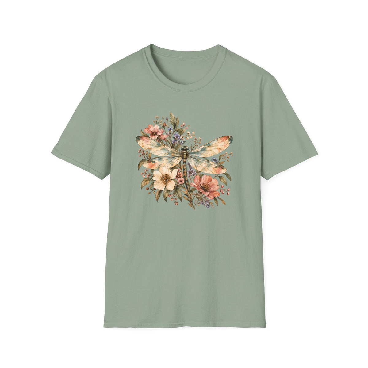 Vintage Watercolor Dragonfly Shirt – Botanical Floral Graphic Tee