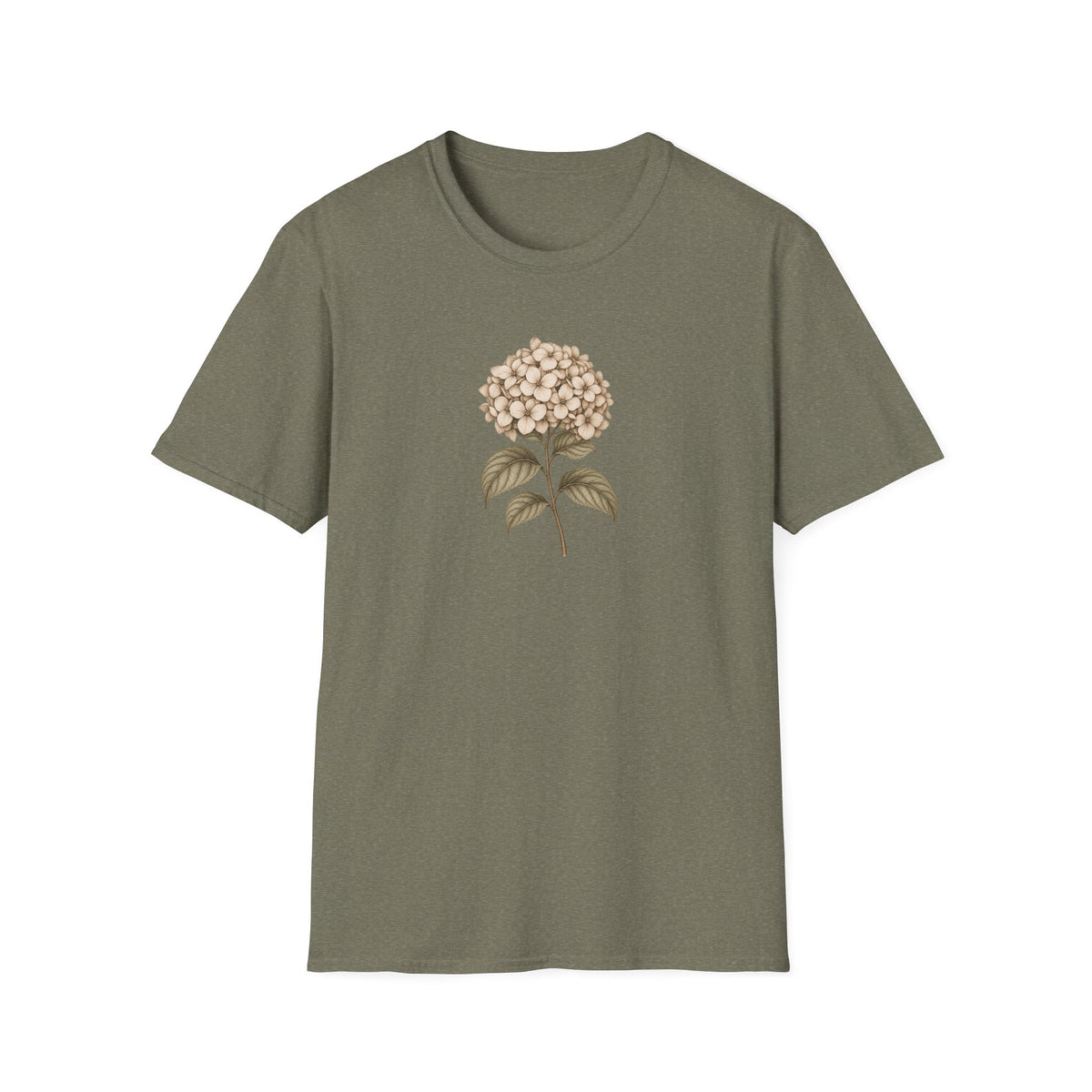 Vintage Hydrangea Stem – Minimalist Botanical Shirt